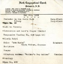 North Church, May 9th, 1954, Order of Service.